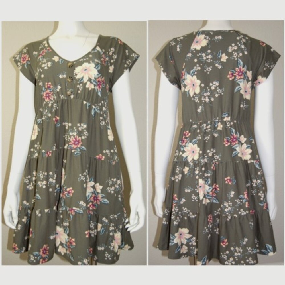 NO BO Juniors Size L (11-13), 35" Bust, Midi Floral Green Dress